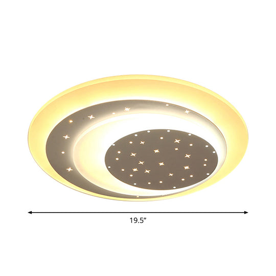 Starry Moon Night Ceiling Lighting: Modern Acrylic LED Flushmount Light (8"/19.5") - Warm/White Light
