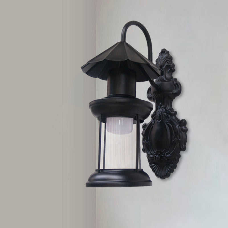 Coastal Outdoor Wall Sconce Lighting: Clear Glass Kerosene Shade with Black/Copper/Bronze Finish