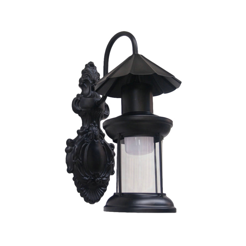 Coastal Outdoor Wall Sconce Lighting: Clear Glass Kerosene Shade with Black/Copper/Bronze Finish