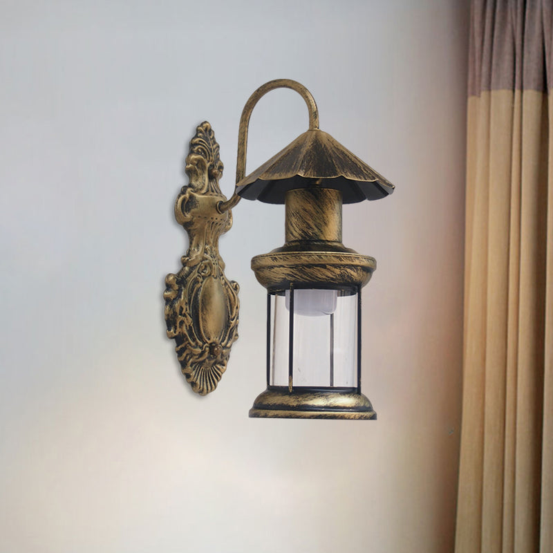 Coastal Outdoor Wall Sconce Lighting: Clear Glass Kerosene Shade with Black/Copper/Bronze Finish