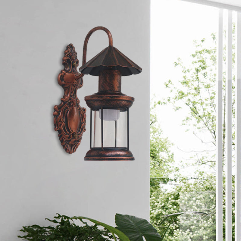 Coastal Outdoor Wall Sconce Lighting: Clear Glass Kerosene Shade with Black/Copper/Bronze Finish