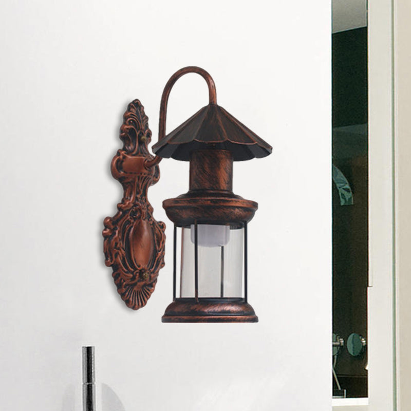 Coastal Outdoor Wall Sconce Lighting: Clear Glass Kerosene Shade with Black/Copper/Bronze Finish