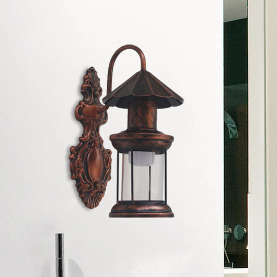 Coastal Outdoor Wall Sconce Lighting: Clear Glass Kerosene Shade with Black/Copper/Bronze Finish