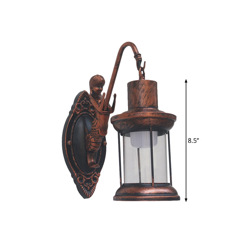 Vintage Style Outdoor Wall Lamp - Clear Glass Sconce Light, Black/Bronze/Copper Kerosene 1-Light Fixture