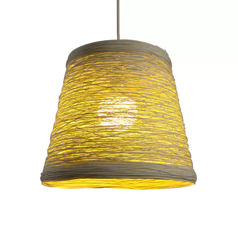 Modern Tapered Drum Rattan Pendant Lamp - Black/Red/Pink - Ceiling Hang Light for Dining Table