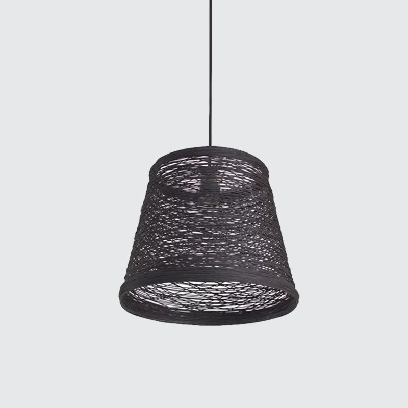 Modern Tapered Drum Rattan Pendant Lamp - Black/Red/Pink - Ceiling Hang Light for Dining Table