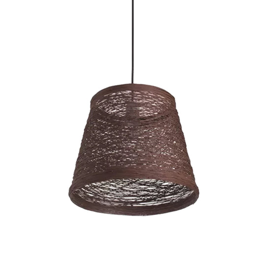 Modern Tapered Drum Rattan Pendant Lamp - Black/Red/Pink - Ceiling Hang Light for Dining Table