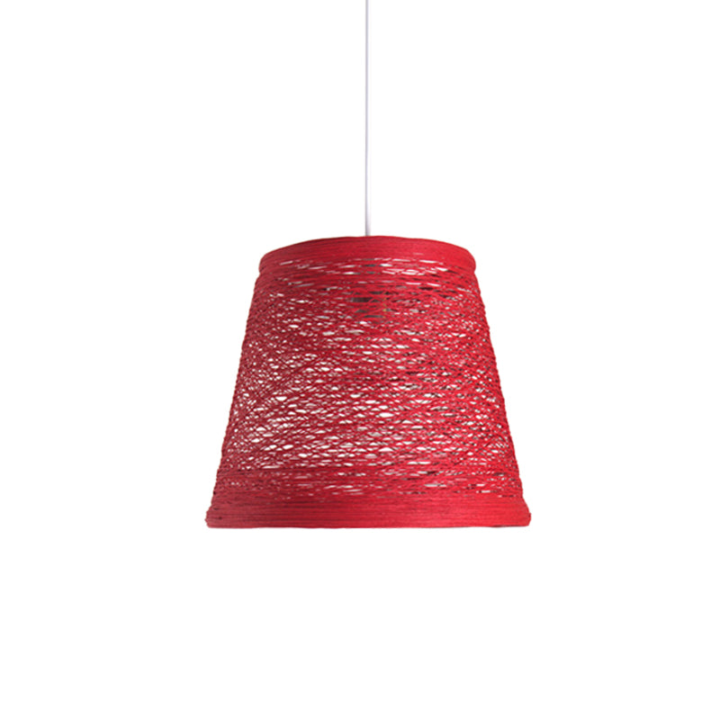 Modern Tapered Drum Rattan Pendant Lamp - Black/Red/Pink - Ceiling Hang Light for Dining Table