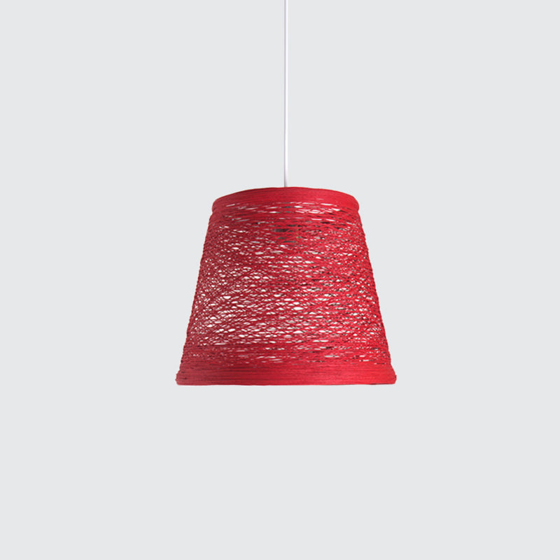 Modern Tapered Drum Rattan Pendant Lamp - Black/Red/Pink - Ceiling Hang Light for Dining Table