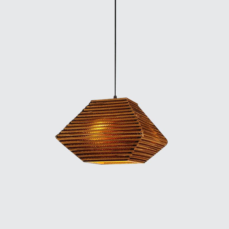 Rustic Brown Bistro Pendant Lighting with Geometric/Cylinder/Bellied Corrugated Paper Shade
