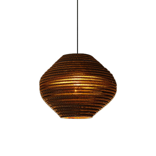 Rustic Brown Bistro Pendant Lighting with Geometric/Cylinder/Bellied Corrugated Paper Shade