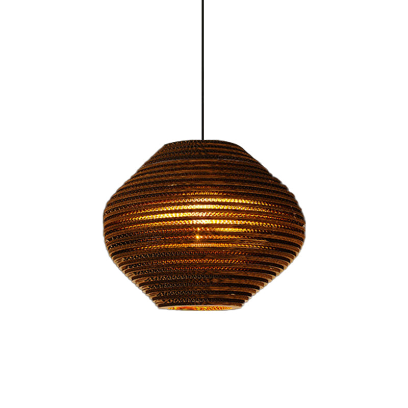 Rustic Brown Bistro Pendant Lighting with Geometric/Cylinder/Bellied Corrugated Paper Shade