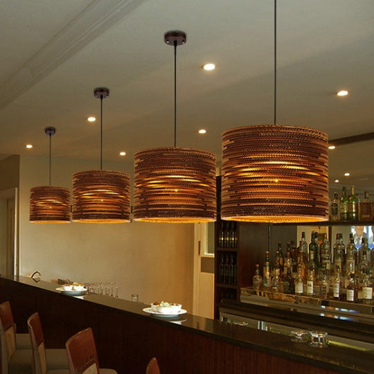 Rustic Brown Bistro Pendant Lighting with Geometric/Cylinder/Bellied Corrugated Paper Shade