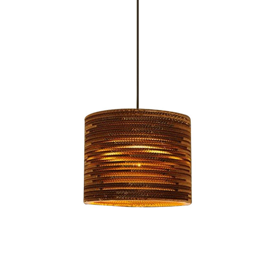 Rustic Brown Bistro Pendant Lighting with Geometric/Cylinder/Bellied Corrugated Paper Shade