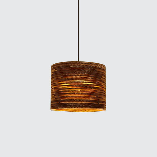 Rustic Brown Bistro Pendant Lighting with Geometric/Cylinder/Bellied Corrugated Paper Shade