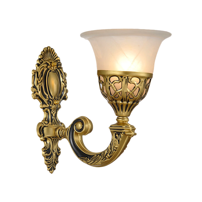 Retro Opal Frosted Glass Wall Sconce Lamp - Flared Shade, Single Bronze Mount