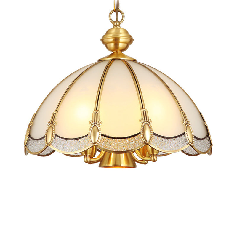 Scalloped Opal Glass Ceiling Chandelier Lamp in Brass - Small/Large (3/5 Lights) Vintage Lighting
