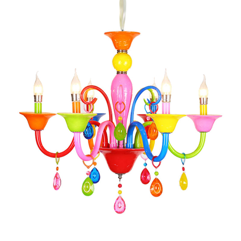 Kids Teardrop Crystal Chandelier - Fun & Colorful Candle Suspension Light for Game Room