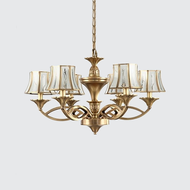 Classic Curved Frosted Glass Chandelier Light in Polished Brass - 5/6/8 Lights, Small/Medium/Large Sizes
