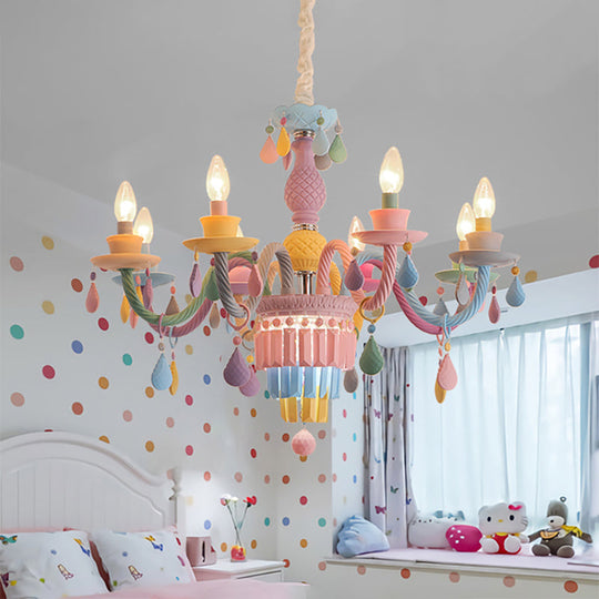 Nursing Room Chandelier: Multi-Color Pendant Light with Teardrop Glass for a Welcoming Foyer