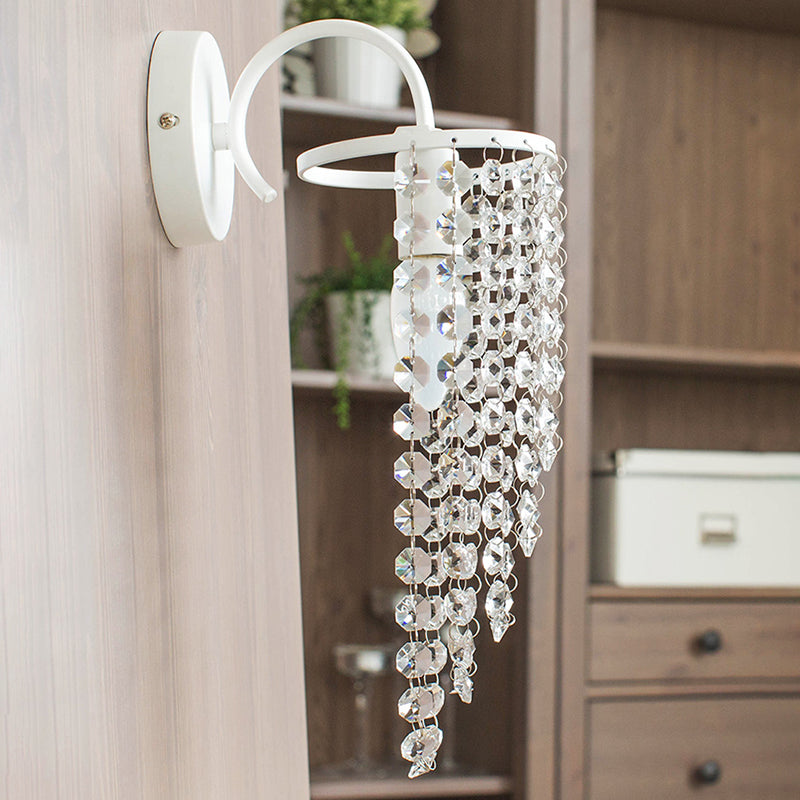 Children's White Metal Wall Sconce with Crystal Bead Accent - Stylish Lighting for Hallway