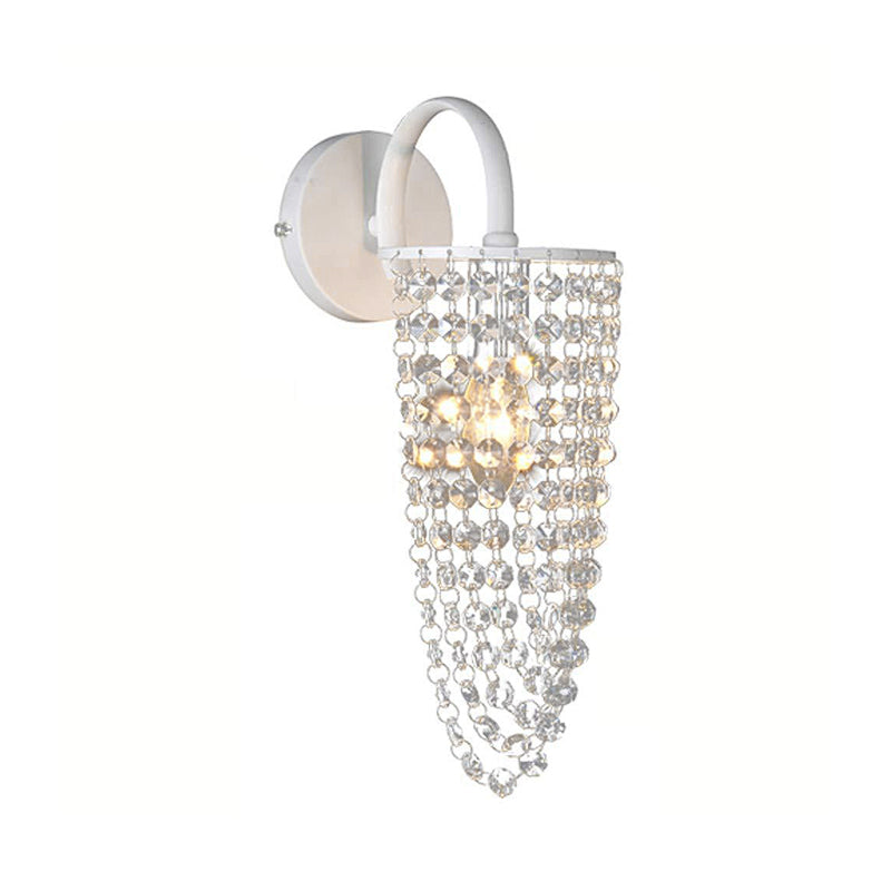 Children's White Metal Wall Sconce with Crystal Bead Accent - Stylish Lighting for Hallway
