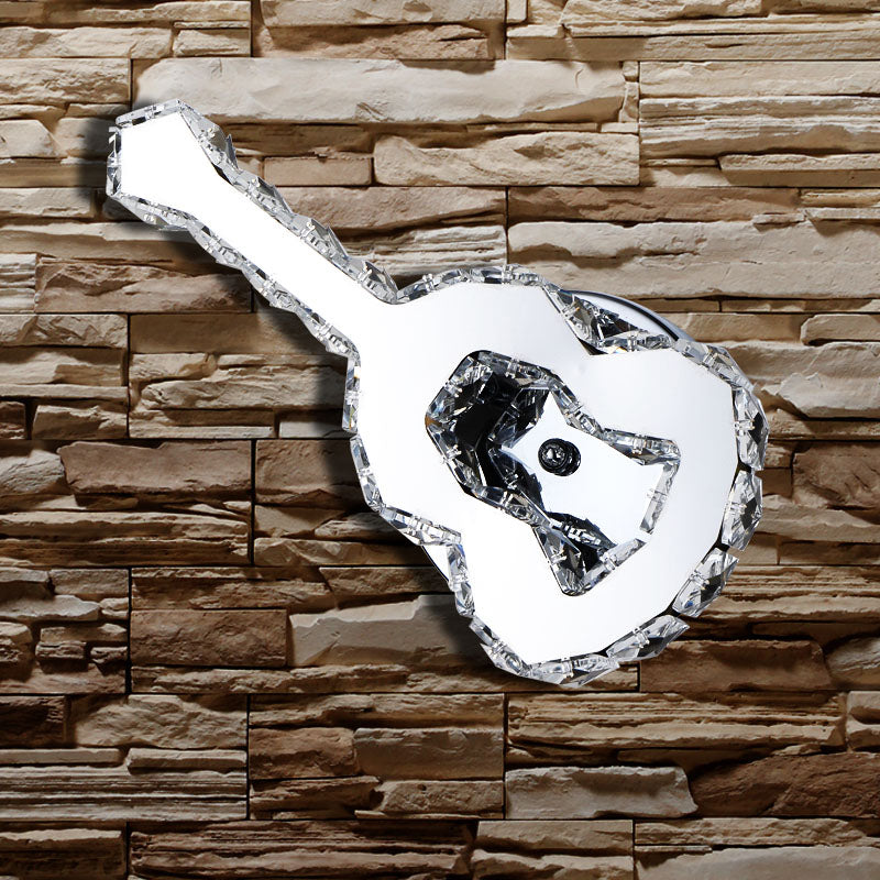 Modern Crystal Wall Light: Guitar Shaped Stainless Steel Lamp for Cafe Decor