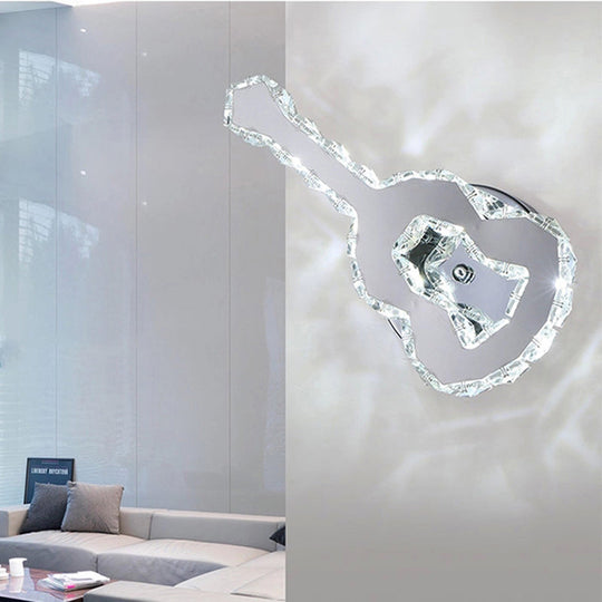 Modern Crystal Wall Light: Guitar Shaped Stainless Steel Lamp for Cafe Decor