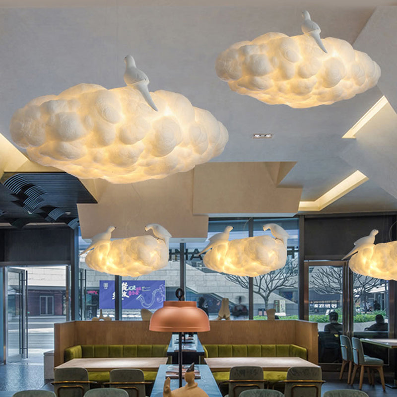 Cloud Kindergarten Chandelier: Bird Cotton Hanging Light, Contemporary Design in White