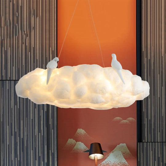 Cloud Kindergarten Chandelier: Bird Cotton Hanging Light, Contemporary Design in White