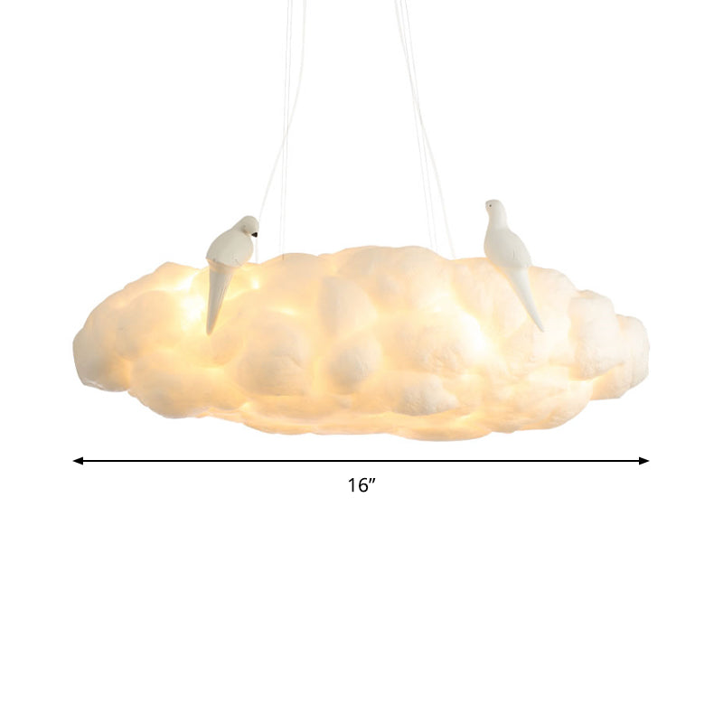 Cloud Kindergarten Chandelier: Bird Cotton Hanging Light, Contemporary Design in White