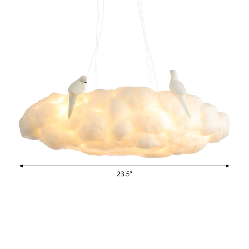 Cloud Kindergarten Chandelier: Bird Cotton Hanging Light, Contemporary Design in White