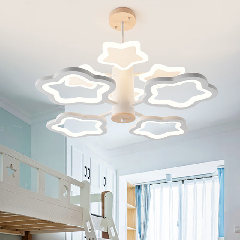 Cartoon-Themed Acrylic Star Chandelier: White 8-Head Suspension Light for Child's Bedroom