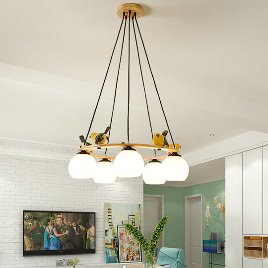 Yellow Bird Globe Chandelier: Modern Design Glass Shade for Living Room Lighting