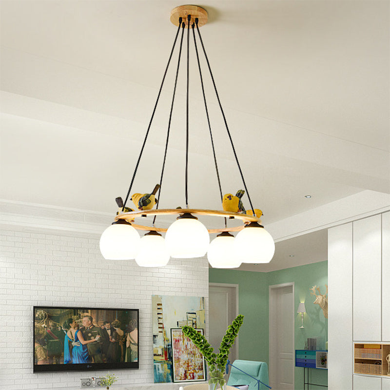 Yellow Bird Globe Chandelier: Modern Design Glass Shade for Living Room Lighting