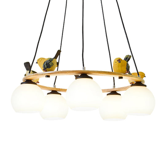 Yellow Bird Globe Chandelier: Modern Design Glass Shade for Living Room Lighting