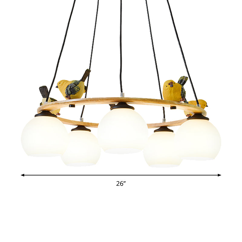 Yellow Bird Globe Chandelier: Modern Design Glass Shade for Living Room Lighting