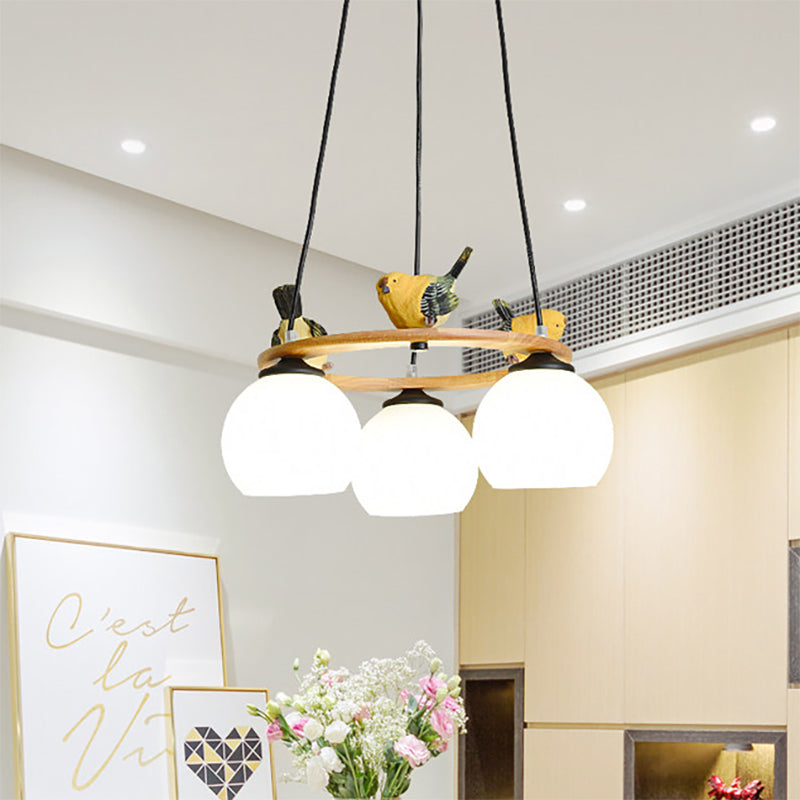 Yellow Bird Globe Chandelier: Modern Design Glass Shade for Living Room Lighting