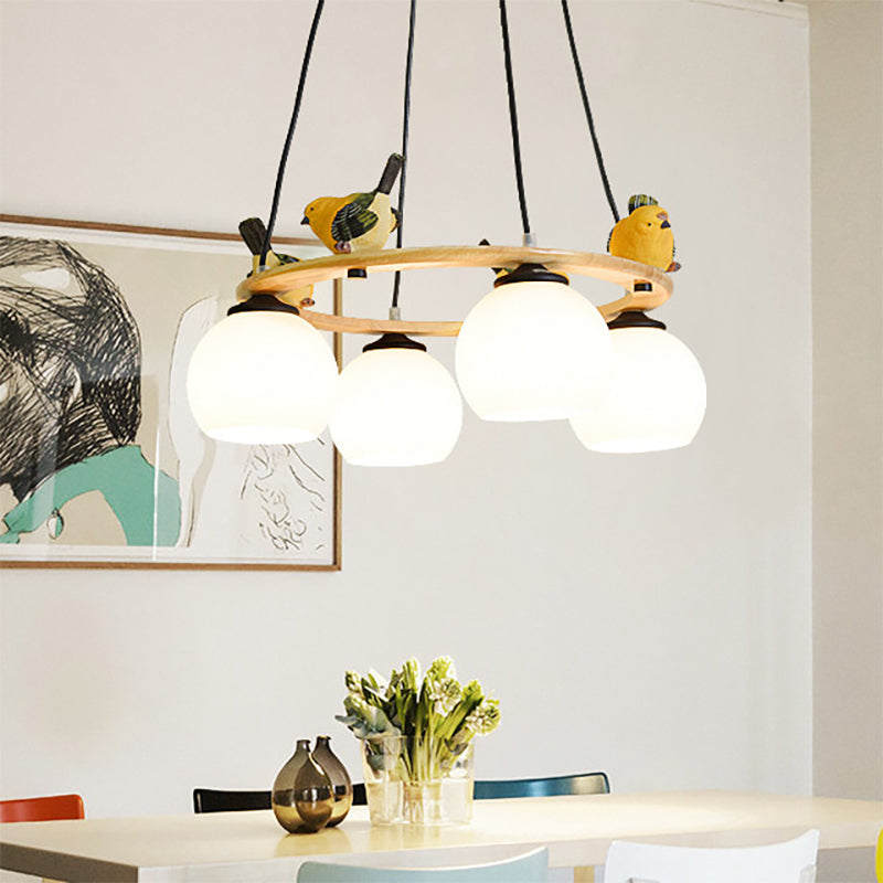 Yellow Bird Globe Chandelier: Modern Design Glass Shade for Living Room Lighting