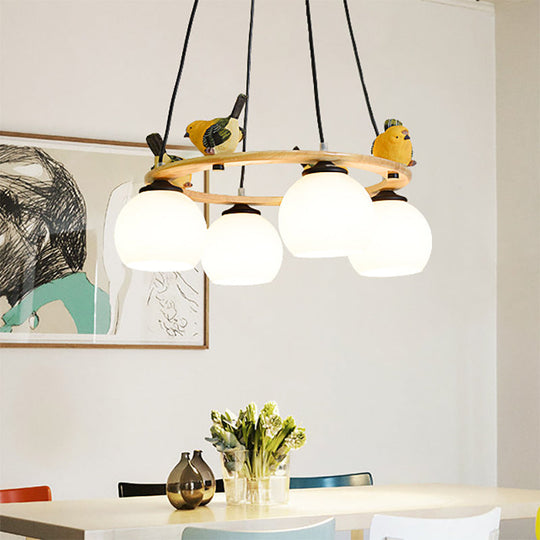 Yellow Bird Globe Chandelier: Modern Design Glass Shade for Living Room Lighting