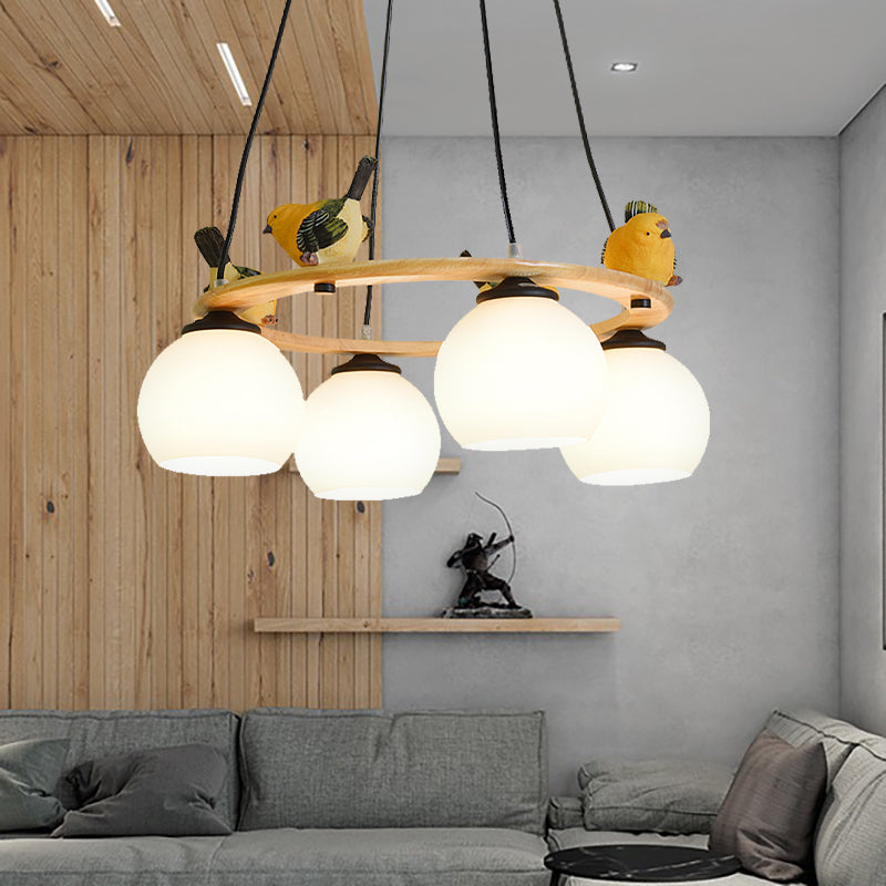 Yellow Bird Globe Chandelier: Modern Design Glass Shade for Living Room Lighting