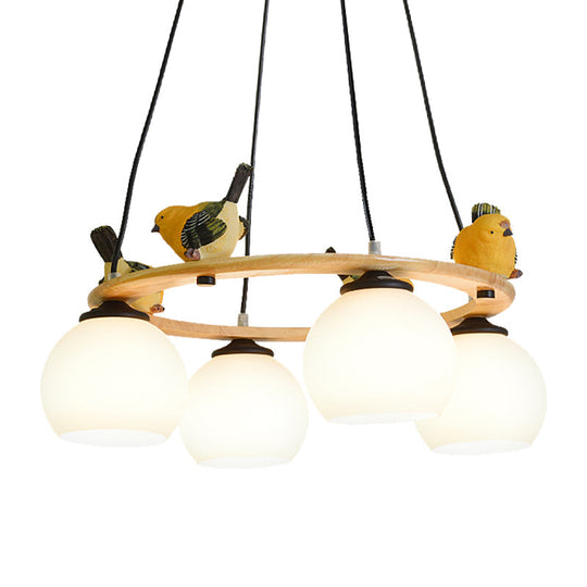 Yellow Bird Globe Chandelier: Modern Design Glass Shade for Living Room Lighting