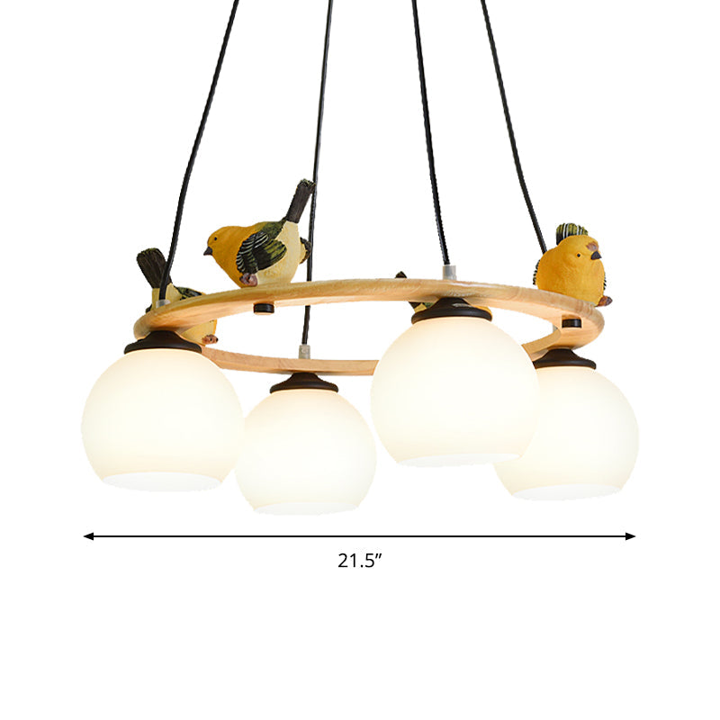Yellow Bird Globe Chandelier: Modern Design Glass Shade for Living Room Lighting