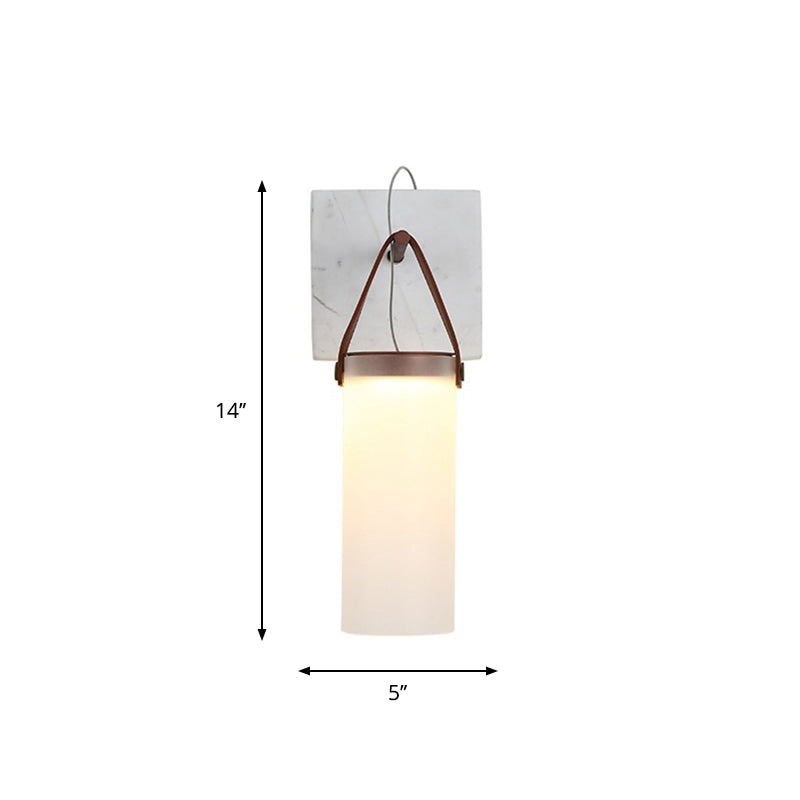 Nordic LED Cylinder Wall Light – White Glass, Leather Strap