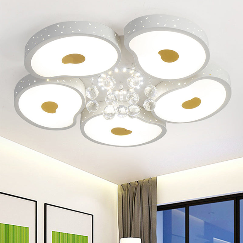 Acrylic Petal Ceiling Mount Light with Crystal Ball Kids  LED Ceiling Lamp in White for Living Room