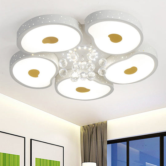 Acrylic Petal Ceiling Mount Light with Crystal Ball Kids  LED Ceiling Lamp in White for Living Room