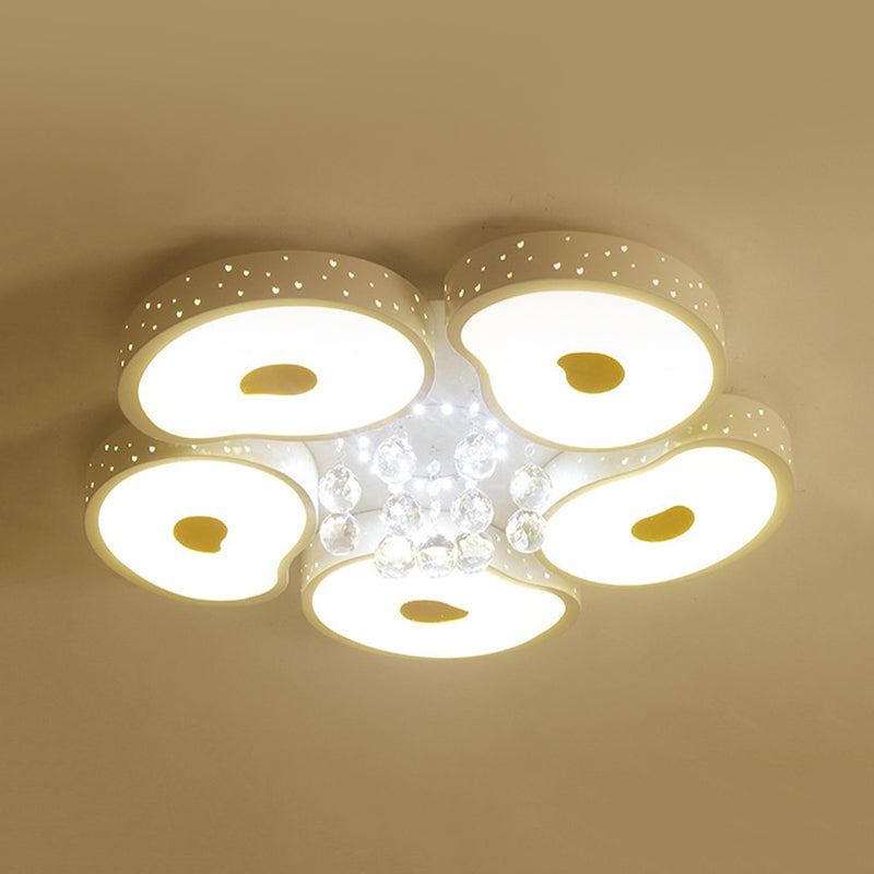 Acrylic Petal Ceiling Mount Light with Crystal Ball Kids  LED Ceiling Lamp in White for Living Room