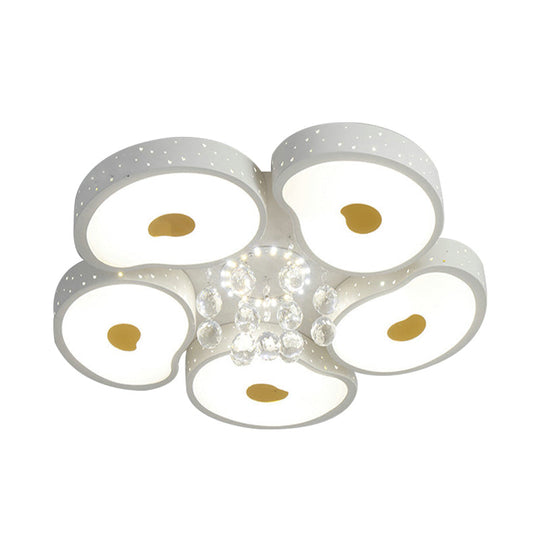 Acrylic Petal Ceiling Mount Light with Crystal Ball Kids  LED Ceiling Lamp in White for Living Room