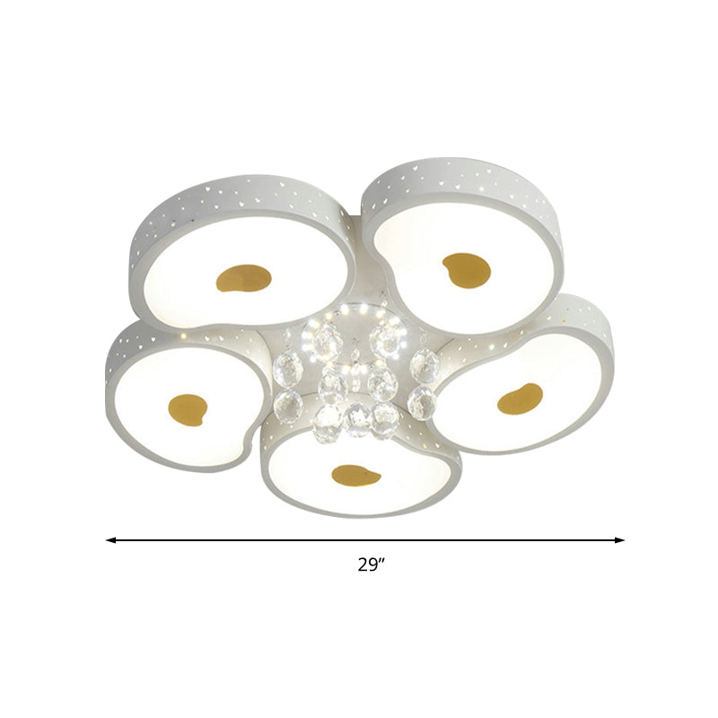 Acrylic Petal Ceiling Mount Light with Crystal Ball Kids  LED Ceiling Lamp in White for Living Room