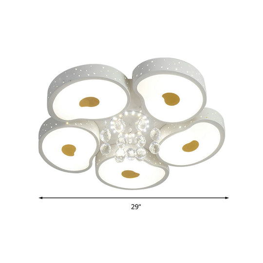 Acrylic Petal Ceiling Mount Light with Crystal Ball Kids  LED Ceiling Lamp in White for Living Room